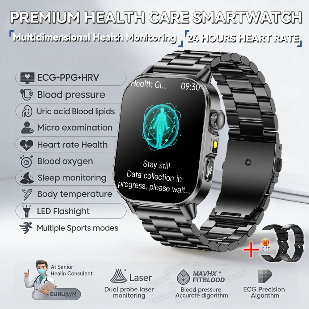 Fashion Health Smart Watch Women 2.0 AMOLED ECG BT Call  - Black Steel 2A / AI Health Report - Maison Novaire