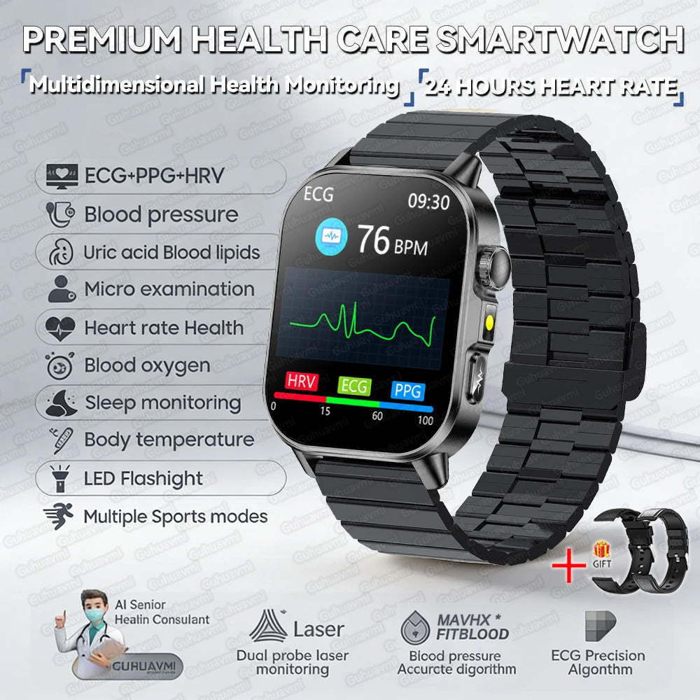 Fashion Health Smart Watch Women 2.0 AMOLED ECG BT Call  - Black Steel B 2A / AI Health Report - Maison Novaire