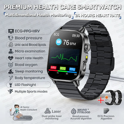 Fashion Health Smart Watch Women 2.0 AMOLED ECG BT Call  - Black Steel B 2A / AI Health Report - Maison Novaire