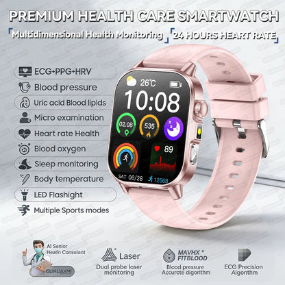 Fashion Health Smart Watch Women 2.0 AMOLED ECG BT Call  - Pink / AI Health Report - Maison Novaire