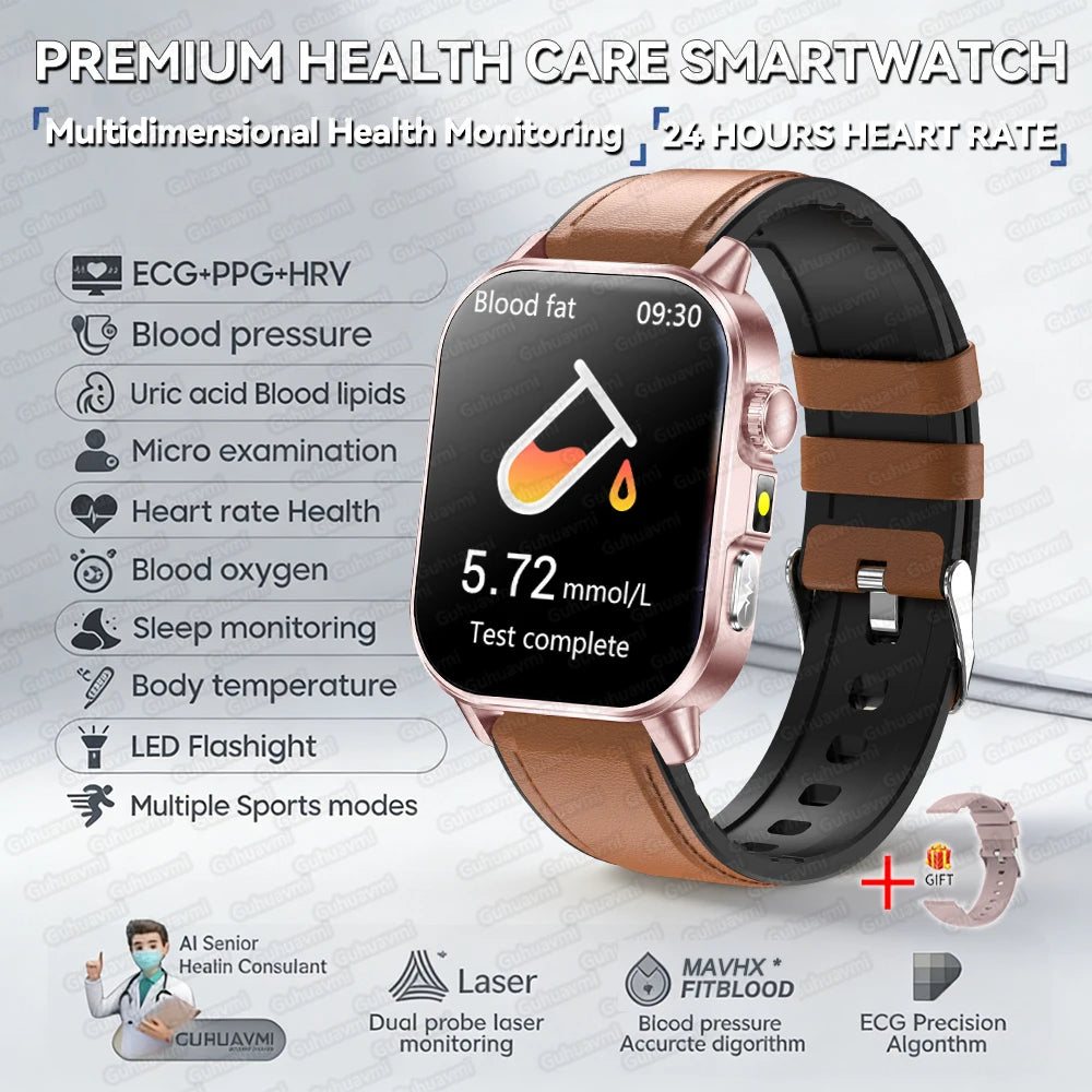Fashion Health Smart Watch Women 2.0 AMOLED ECG BT Call  - Brown Leather / AI Health Report - Maison Novaire