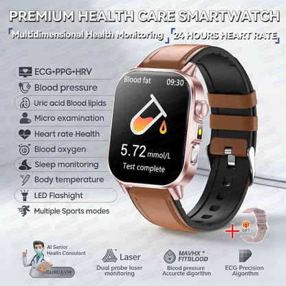 Fashion Health Smart Watch Women 2.0 AMOLED ECG BT Call  - Brown Leather / AI Health Report - Maison Novaire
