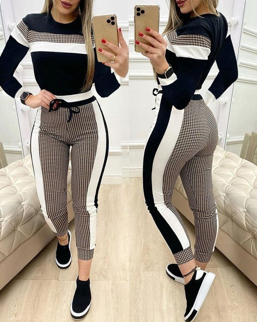 Fashion Women Sets Short Sleeve Tops High Waist Pant - Maison Novaire #