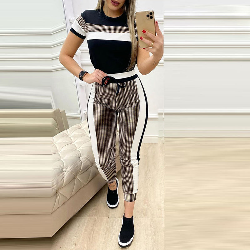 Fashion Women Sets Short Sleeve Tops High Waist Pant - Maison Novaire #