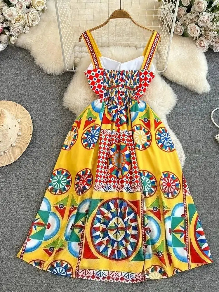 Floral A-Line Dress Women | High Waist Party Attire