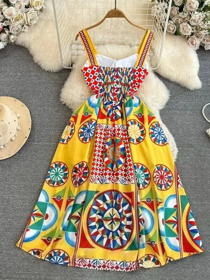 Floral A-Line Dress Women | High Waist Party Attire