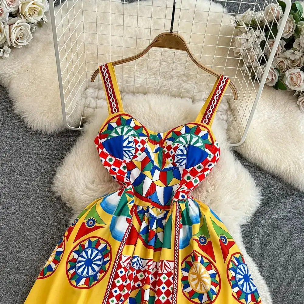 Floral A-Line Dress Women | High Waist Party Attire