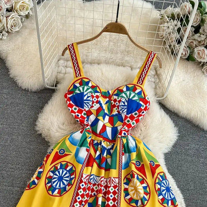 Floral A-Line Dress Women | High Waist Party Attire