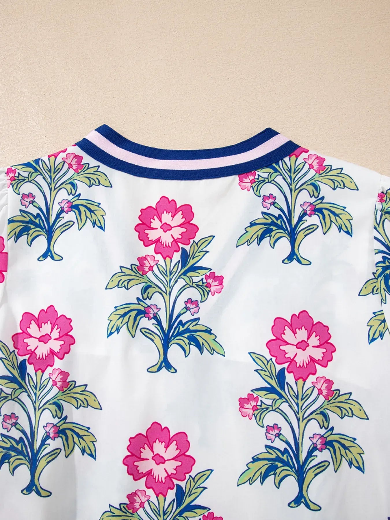 Floral Print Striped V Neck Blouse - Maison Novaire #