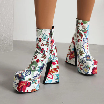 Flower Chunky Heel Boots - Maison Novaire #