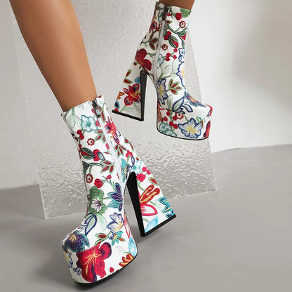 Flower Chunky Heel Boots - Maison Novaire #