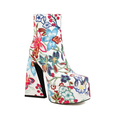 Flower Chunky Heel Boots - Maison Novaire #