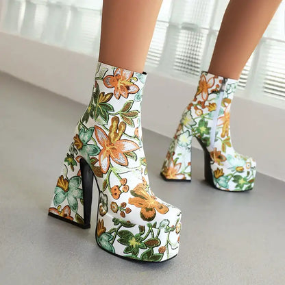 Flower Chunky Heel Boots - Maison Novaire #