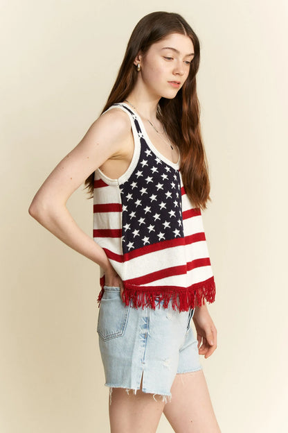 Full Size American Flag Fringe Tank Top Plus Size - Maison Novaire