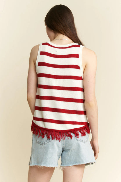 Full Size American Flag Fringe Tank Top Plus Size - Maison Novaire