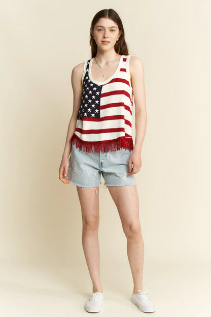 Full Size American Flag Fringe Tank Top Plus Size - Maison Novaire