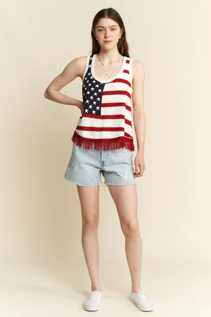 Full Size American Flag Fringe Tank Top Plus Size - Maison Novaire