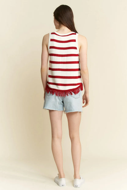Full Size American Flag Fringe Tank Top Plus Size - Maison Novaire