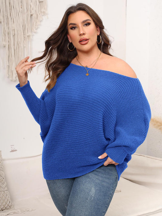 Full Size Boat Neck Batwing Sleeve Sweater. - Maison Novaire #