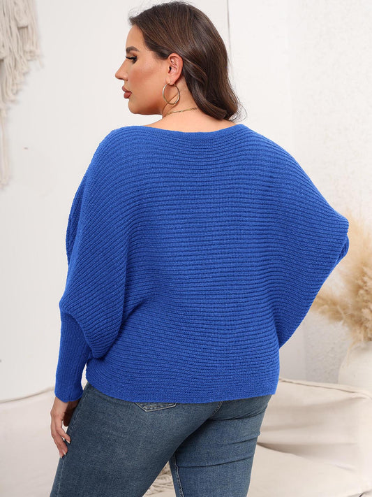 Full Size Boat Neck Batwing Sleeve Sweater. - Maison Novaire #