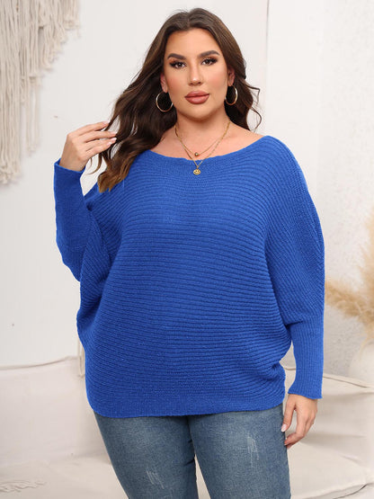 Full Size Boat Neck Batwing Sleeve Sweater. - Maison Novaire