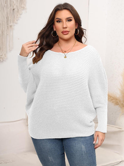 Full Size Boat Neck Batwing Sleeve Sweater. - Maison Novaire