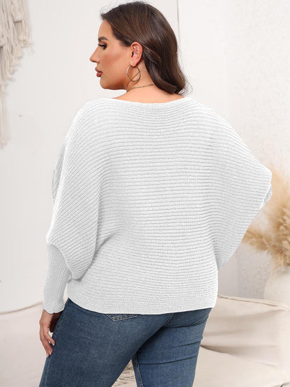 Full Size Boat Neck Batwing Sleeve Sweater. - Maison Novaire