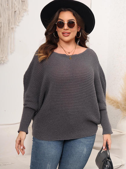 Full Size Boat Neck Batwing Sleeve Sweater. - Maison Novaire