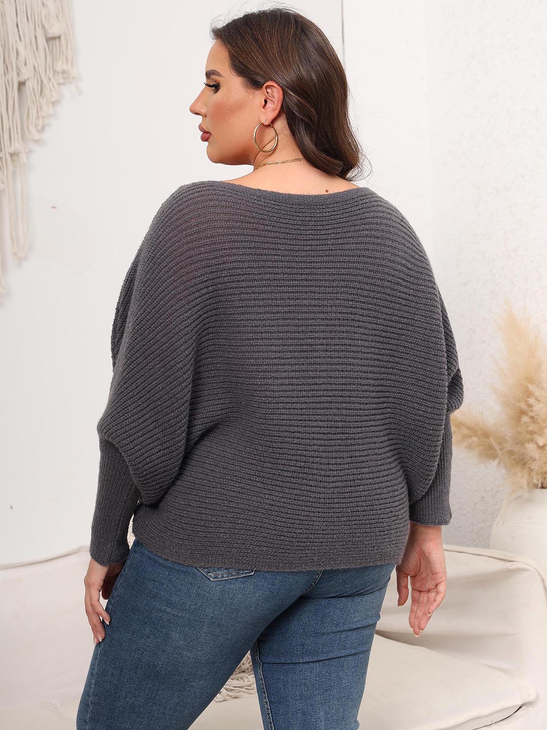 Full Size Boat Neck Batwing Sleeve Sweater. - Maison Novaire