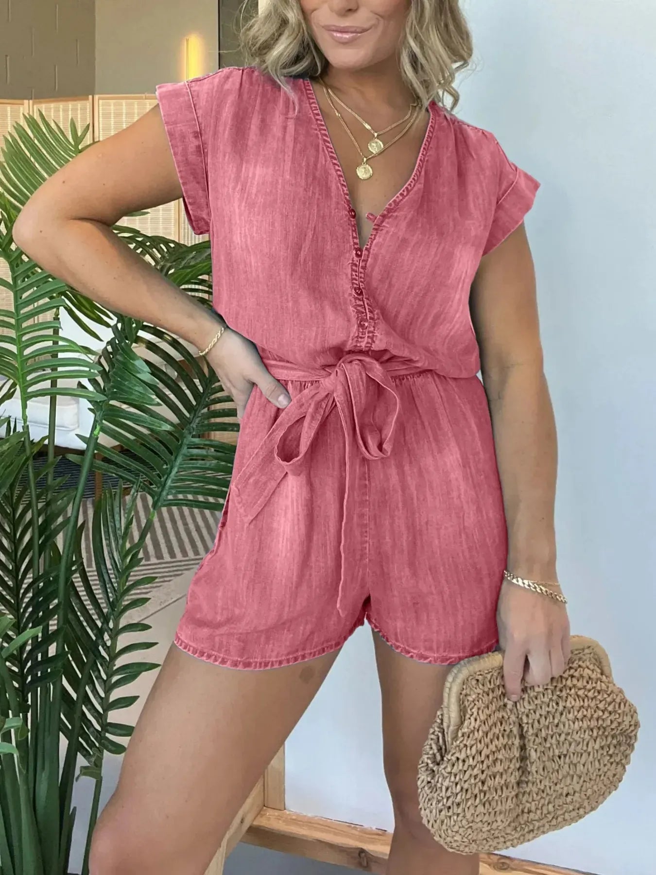 Full Size Waist Cap Sleeve Denim Romper Plus Size. - BLAKESTORE-NG