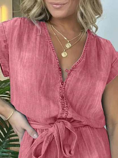 Full Size Waist Cap Sleeve Denim Romper Plus Size. - BLAKESTORE-NG