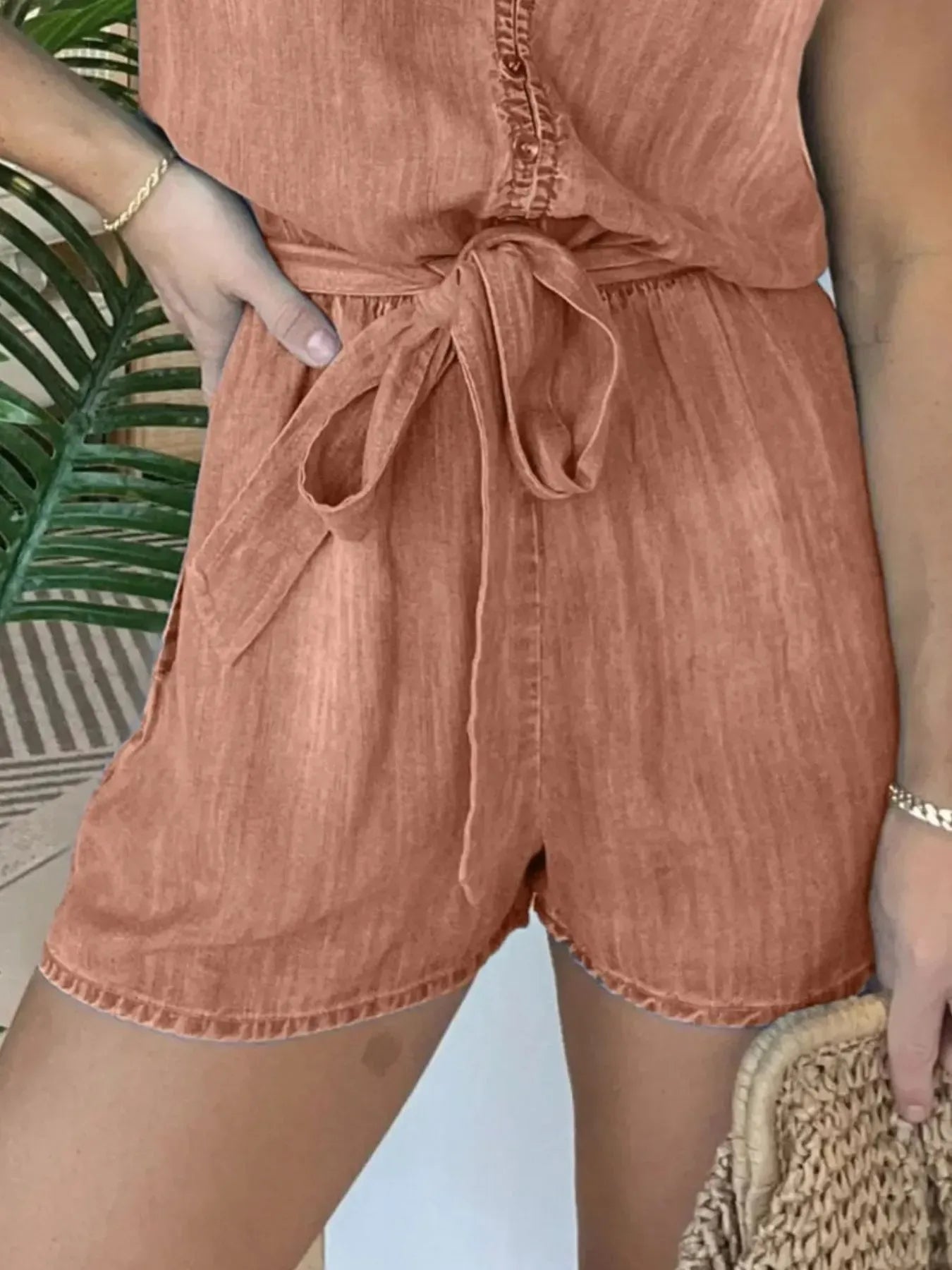 Full Size Waist Cap Sleeve Denim Romper Plus Size. - BLAKESTORE-NG