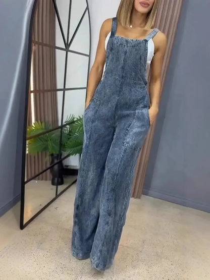 Full Size Wide Leg Denim Overalls Plus Size - BLAKESTORE-NG