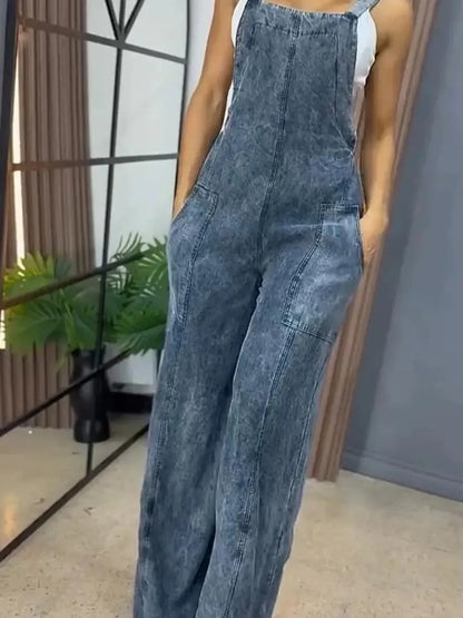 Full Size Wide Leg Denim Overalls Plus Size - BLAKESTORE-NG