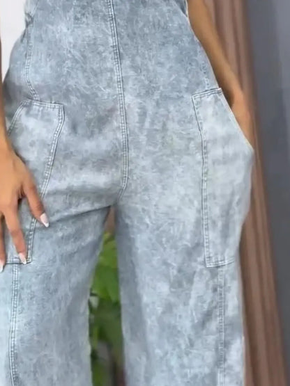 Full Size Wide Leg Denim Overalls Plus Size - BLAKESTORE-NG