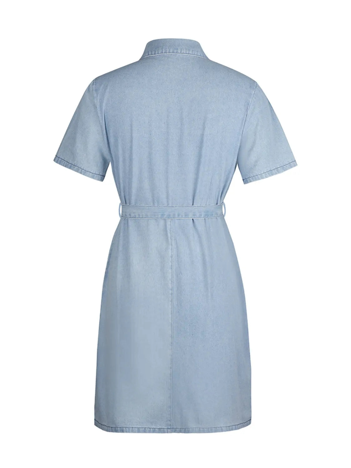 Full Size Zip Front Short Sleeve Denim Dress Plus Size. - Maison Novaire