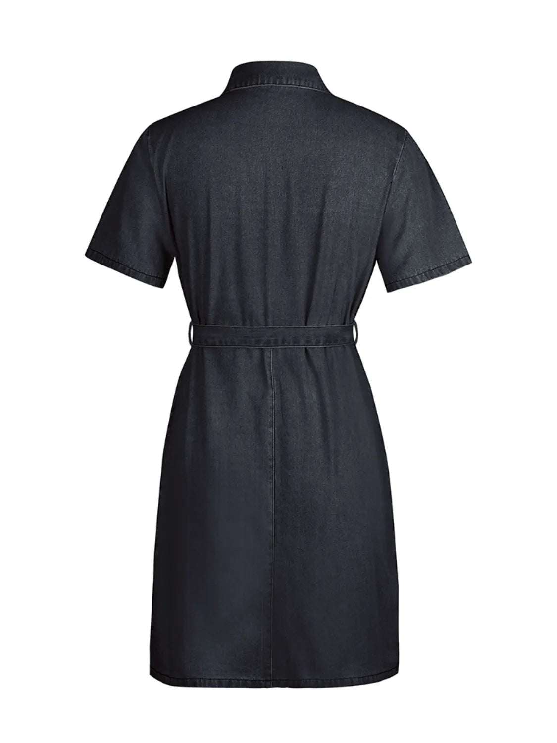 Full Size Zip Front Short Sleeve Denim Dress Plus Size. - Maison Novaire