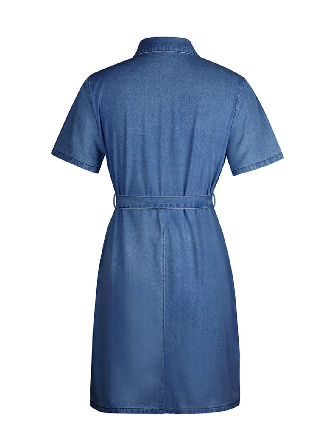 Full Size Zip Front Short Sleeve Denim Dress Plus Size. - Maison Novaire