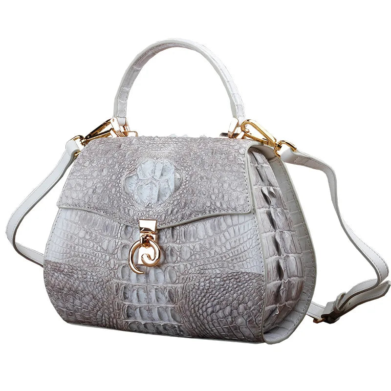 Genuine White Alligator Doctor Purse | Exotic Crocodile Crossbody - Maison Novaire #