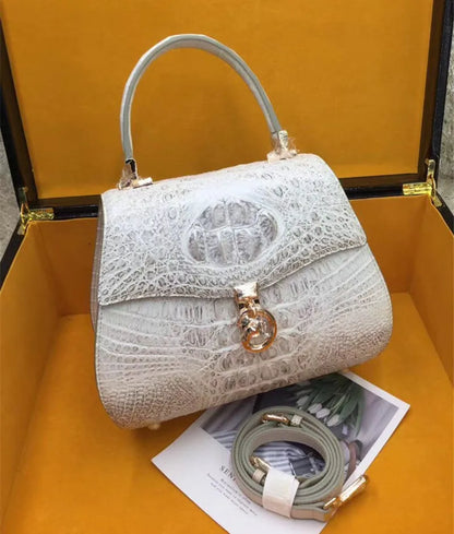 Genuine White Alligator Doctor Purse | Exotic Crocodile Crossbody - Maison Novaire #