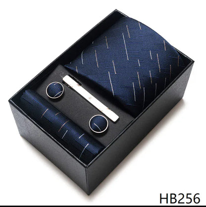 Green Necktie Set with Hanky Cufflinks & Tie Clip | 7.5cm Business Formal Tie Gift Box for Men Wedding Party - BLAKESTORE-NG