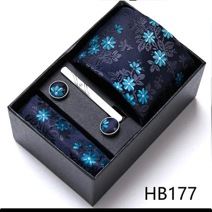 Green Necktie Set with Hanky Cufflinks & Tie Clip | 7.5cm Business Formal Tie Gift Box for Men Wedding Party - BLAKESTORE-NG