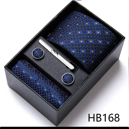 Green Necktie Set with Hanky Cufflinks & Tie Clip | 7.5cm Business Formal Tie Gift Box for Men Wedding Party - BLAKESTORE-NG