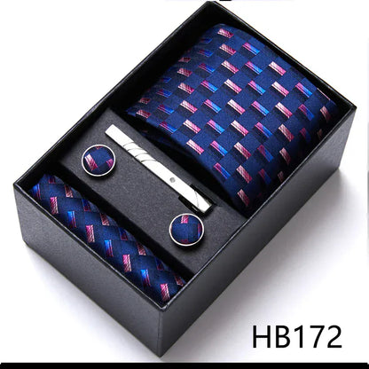 Green Necktie Set with Hanky Cufflinks & Tie Clip | 7.5cm Business Formal Tie Gift Box for Men Wedding Party - BLAKESTORE-NG