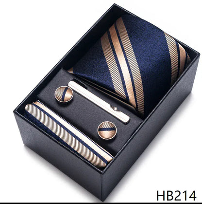 Green Necktie Set with Hanky Cufflinks & Tie Clip | 7.5cm Business Formal Tie Gift Box for Men Wedding Party - BLAKESTORE-NG
