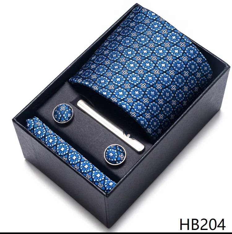 Green Necktie Set with Hanky Cufflinks & Tie Clip | 7.5cm Business Formal Tie Gift Box for Men Wedding Party - BLAKESTORE-NG