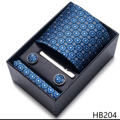 Green Necktie Set with Hanky Cufflinks & Tie Clip | 7.5cm Business Formal Tie Gift Box for Men Wedding Party - BLAKESTORE-NG