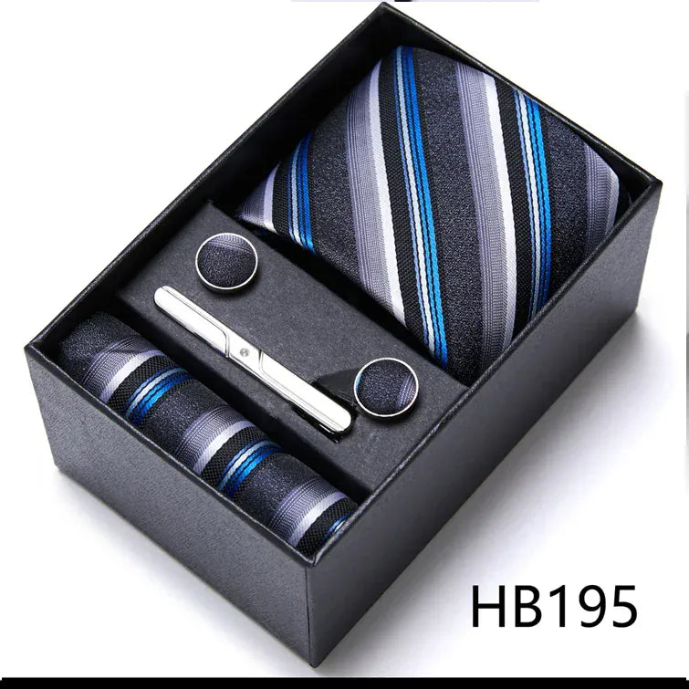 Green Necktie Set with Hanky Cufflinks & Tie Clip | 7.5cm Business Formal Tie Gift Box for Men Wedding Party - BLAKESTORE-NG