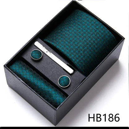 Green Necktie Set with Hanky Cufflinks & Tie Clip | 7.5cm Business Formal Tie Gift Box for Men Wedding Party - BLAKESTORE-NG