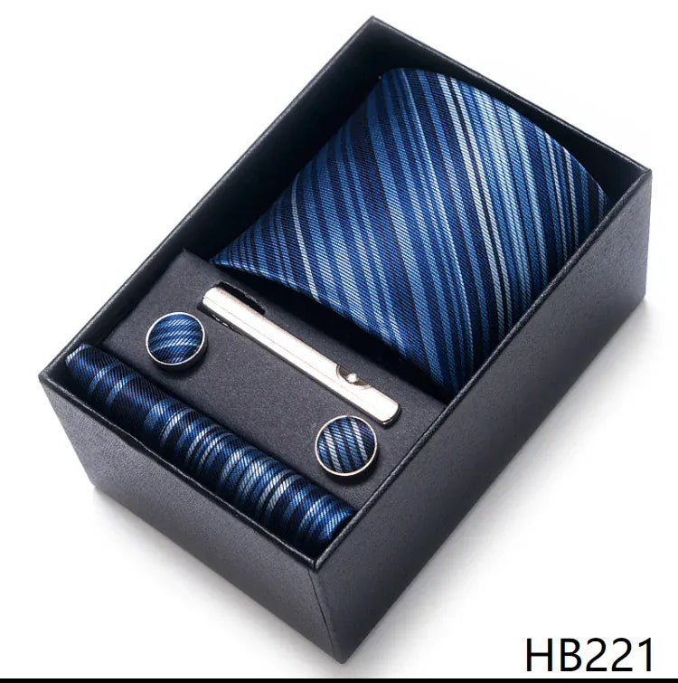 Green Necktie Set with Hanky Cufflinks & Tie Clip | 7.5cm Business Formal Tie Gift Box for Men Wedding Party - BLAKESTORE-NG